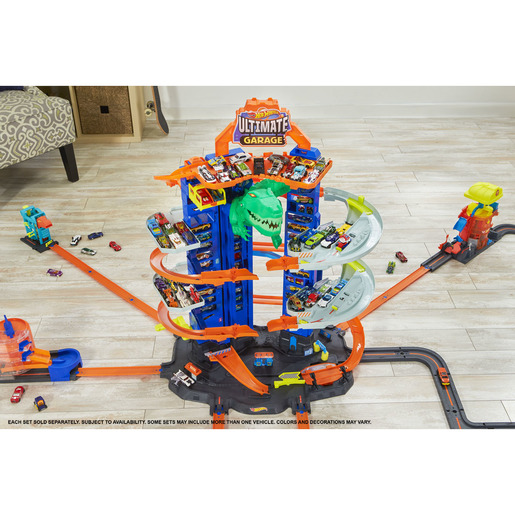 Track Set Ultimate Garage Toy Vehicle Playset With Moving T Rex