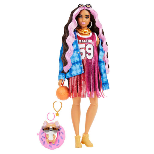 Image of Barbie Extra Doll with Basketball Jersey and Pet Dog Toy